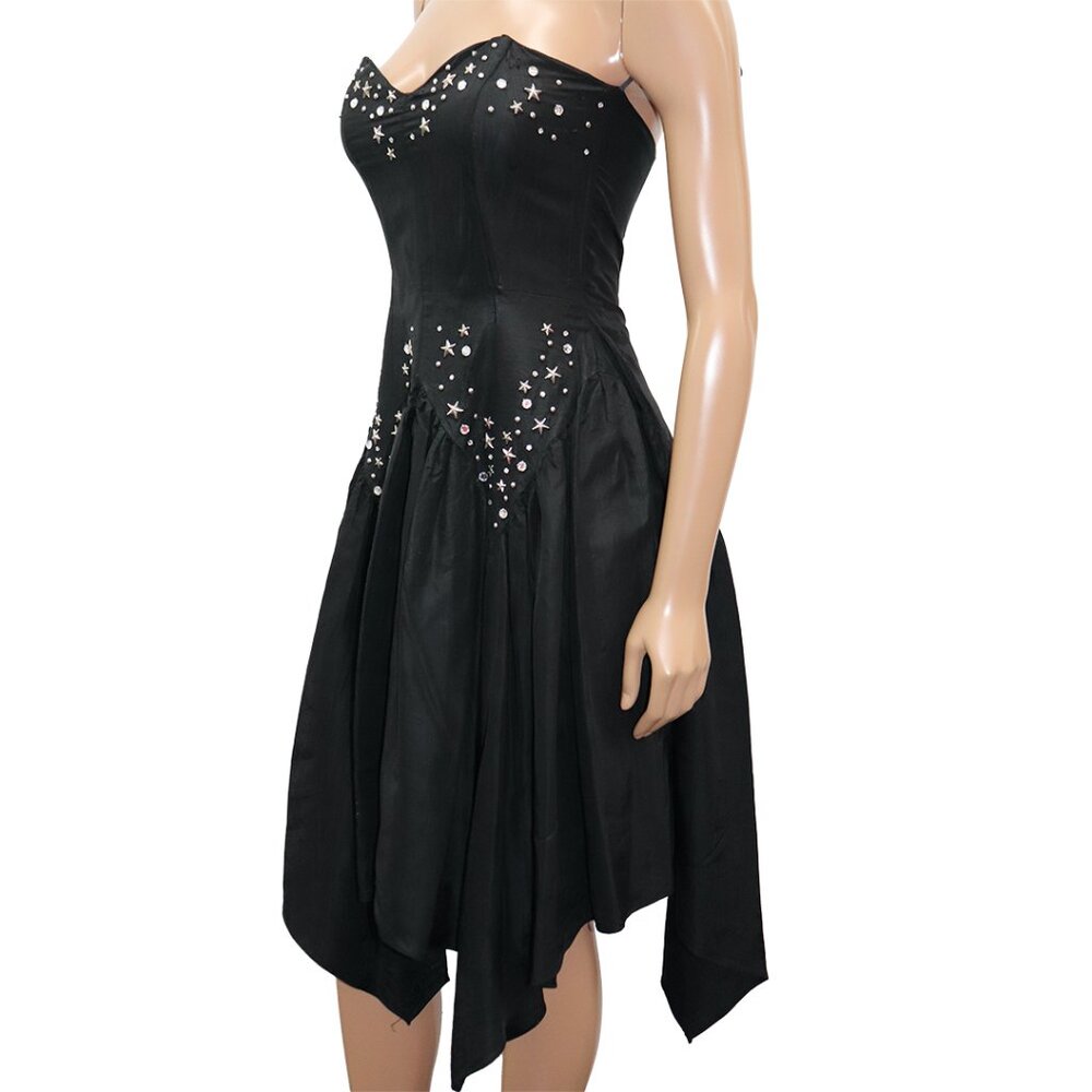 Romantic Sweetheart Studded Rhinestones Western Black Dress S - Picture 4 of 6
